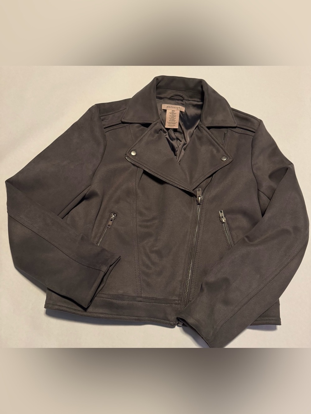 Philosophy Gray Suede Motorcycle Jacket - Women's Size Medium - Picture 4 of 7
